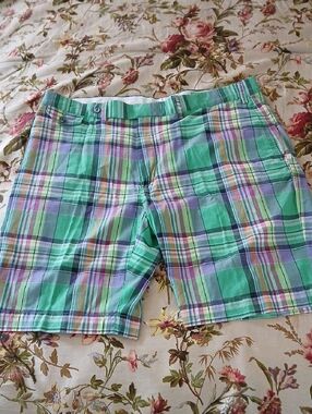 RALPH LAUREN Men's Madras Green Plaid Cotton Shorts - Size 40
